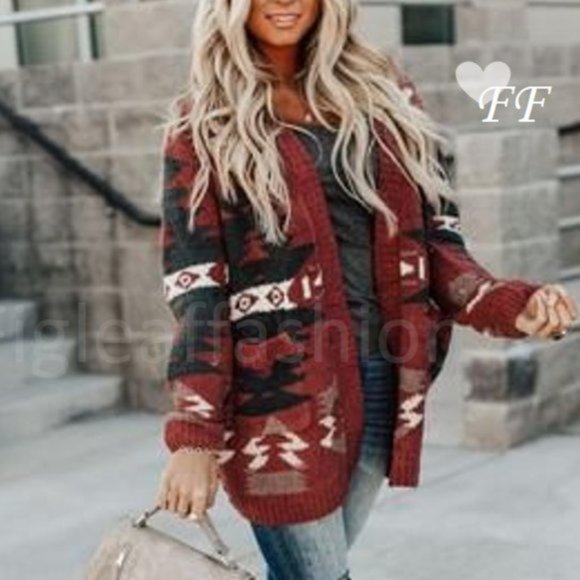 New Aztec Native Print Boho Blanket Cardigan Sweater - Picture 6 of 7